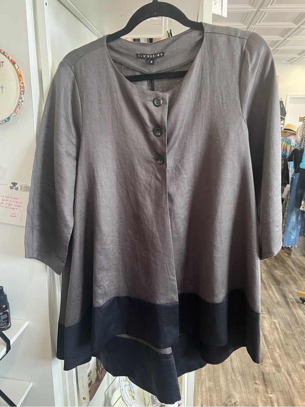 Elm design Sundry Gray & Black Two-Tone Button Tunic